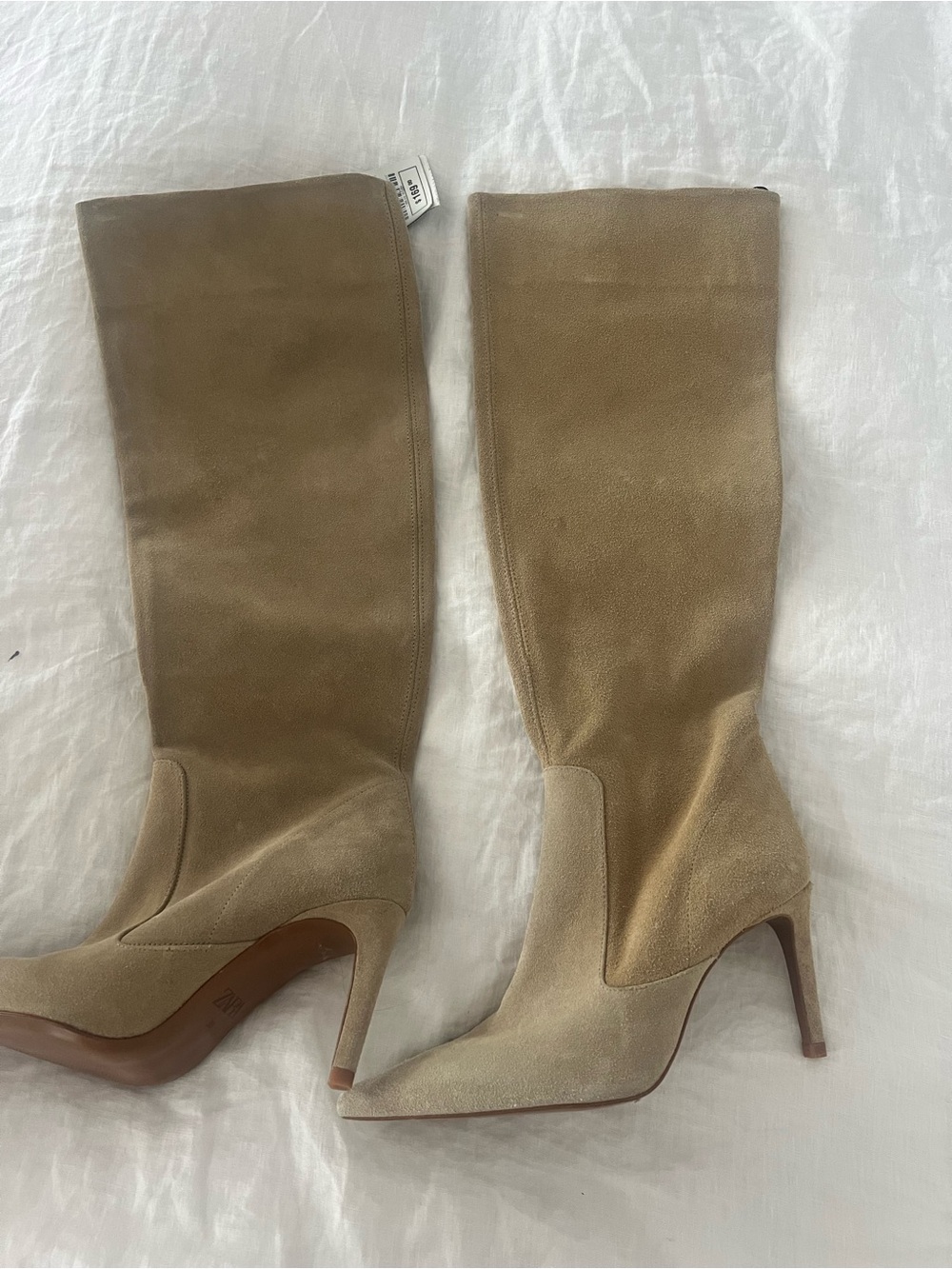 Zara Tan Suede Knee-High Stiletto Boots